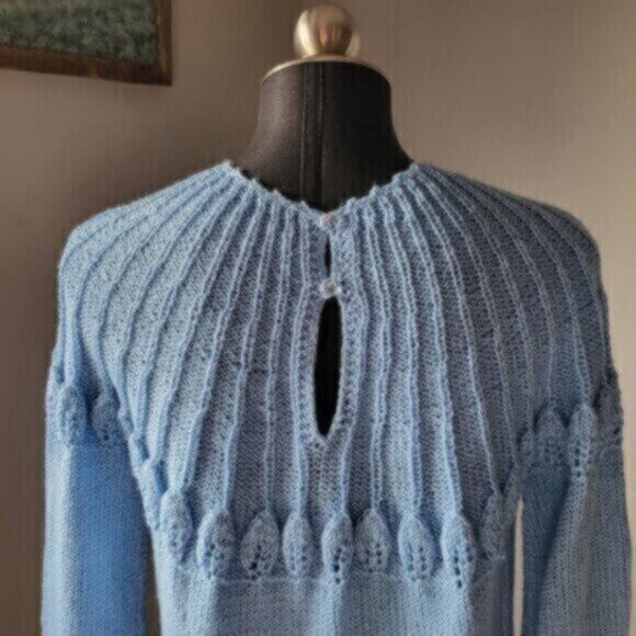 Handmade knit Sweater Blue Sz L-XL - Picture 10 of 13